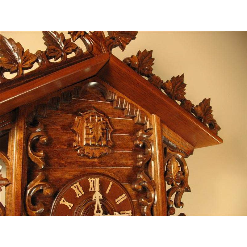 Rombach & Haas (Romba) LEAVES AND VINES BAHNHÅUSLE # 8223 Black Forest Cuckoo Clock, Intricate Carvings, 8-Day Movement