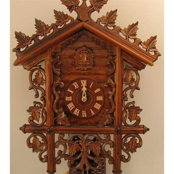 Rombach & Haas (Romba) LEAVES AND VINES BAHNHÅUSLE # 8223 Black Forest Cuckoo Clock, Intricate Carvings, 8-Day Movement