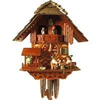 Cuckoo Clock - Rombach & Haas (Romba) Model 1389 PROSIT! BEER DRINKER 1-DAY Black Forest Cuckoo Clock With Music Box And Animated Figures, Chalet Style