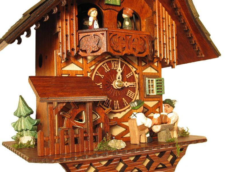 Cuckoo Clock - Rombach & Haas (Romba) Model 1389 PROSIT! BEER DRINKER 1-DAY Black Forest Cuckoo Clock With Music Box And Animated Figures, Chalet Style