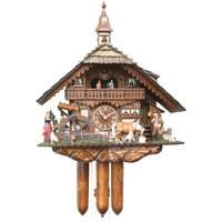 Cuckoo Clock - Rombach & Haas (Romba) Model 8393 FARMER COUPLE 8-Day Black Forest Cuckoo Clock With Intricately Carved Animated Figures, Chalet Style