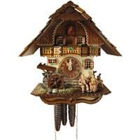 Cuckoo Clock - Rombach & Haas (Romba) OMA OPA Model 1312 Black Forest Cuckoo Clock, 1-Day, Exquisitely Carved With Elderly Couple And Animated Figures