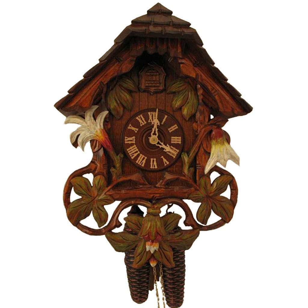 Cuckoo Clock - Rombach & Haas (Romba) SWORD LILIES Model 8243 8-Day Black Forest Cuckoo Clock, Hand Carved And Painted