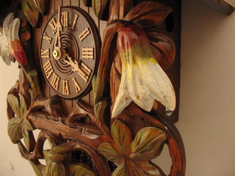 Cuckoo Clock - Rombach & Haas (Romba) SWORD LILIES Model 8243 8-Day Black Forest Cuckoo Clock, Hand Carved And Painted
