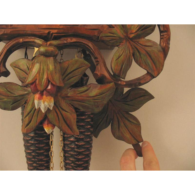 Rombach & Haas (Romba) SWORD LILIES Model 8243 8-Day Black Forest Cuckoo Clock, Hand Carved and Painted