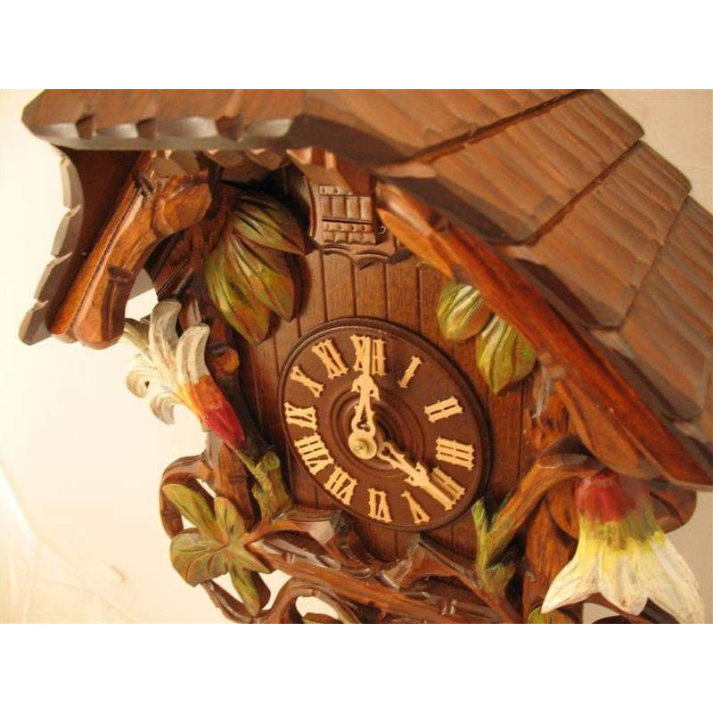 Rombach & Haas (Romba) SWORD LILIES Model 8243 8-Day Black Forest Cuckoo Clock, Hand Carved and Painted