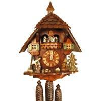Cuckoo Clock - Rombach & Haas (Romba) WOODCHOPPER Model 8362, 8-Day Black Forest Cuckoo Clock, Chalet Style With Music Box And Dancers