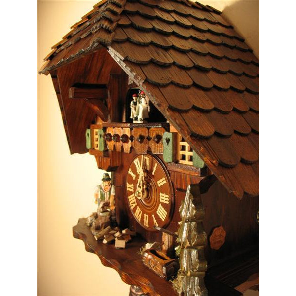 Rombach & Haas (Romba) WOODCHOPPER Model 8362, 8-Day Black Forest Cuckoo Clock, Chalet Style with Music Box and Dancers