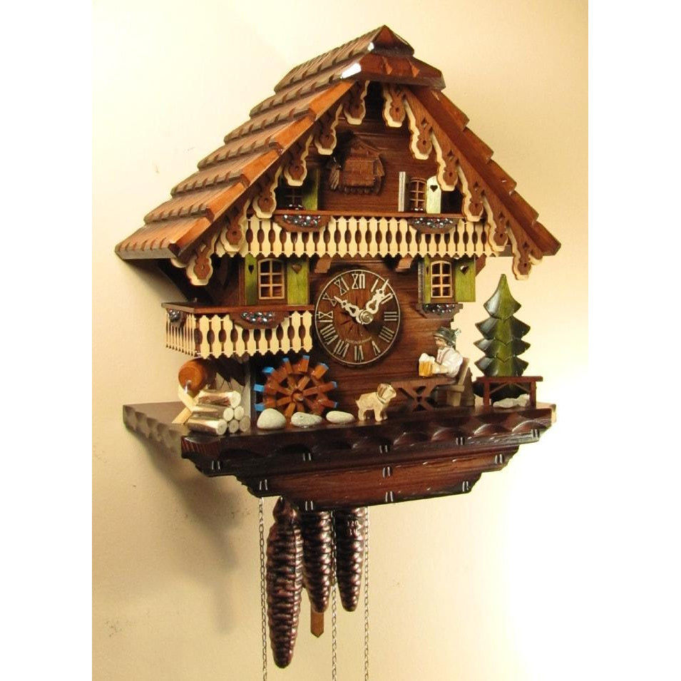 Sternreiter Beer Drinker Black Forest Mechanical Cuckoo Clock #1319 with Animated Waterwheel and Animated Beer Drinker