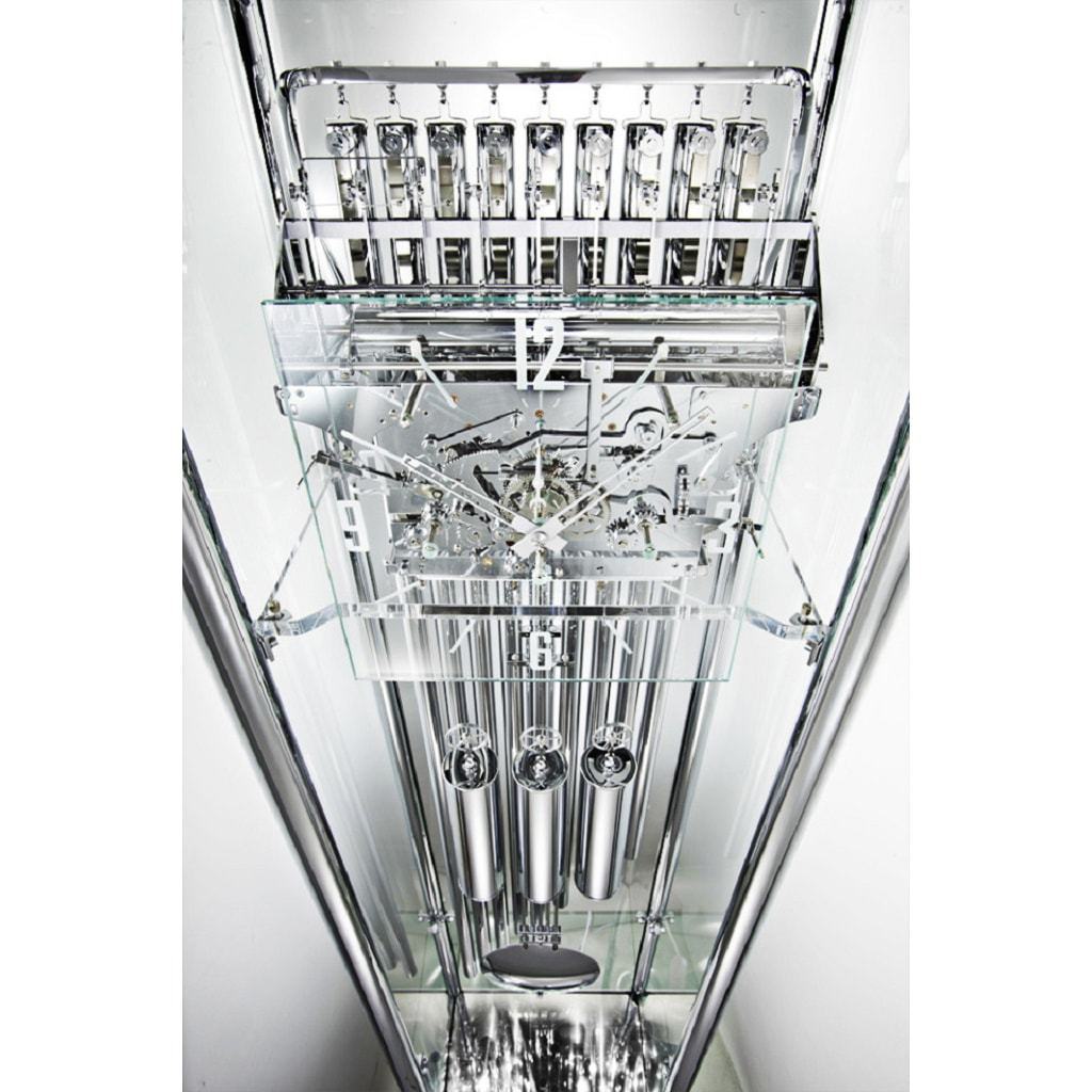 Floor Clock / Grandfather Clock - Kieninger 0126-02-01 Glass & Chrome Floor Clock With Tubular Triple Chimes, Ltd