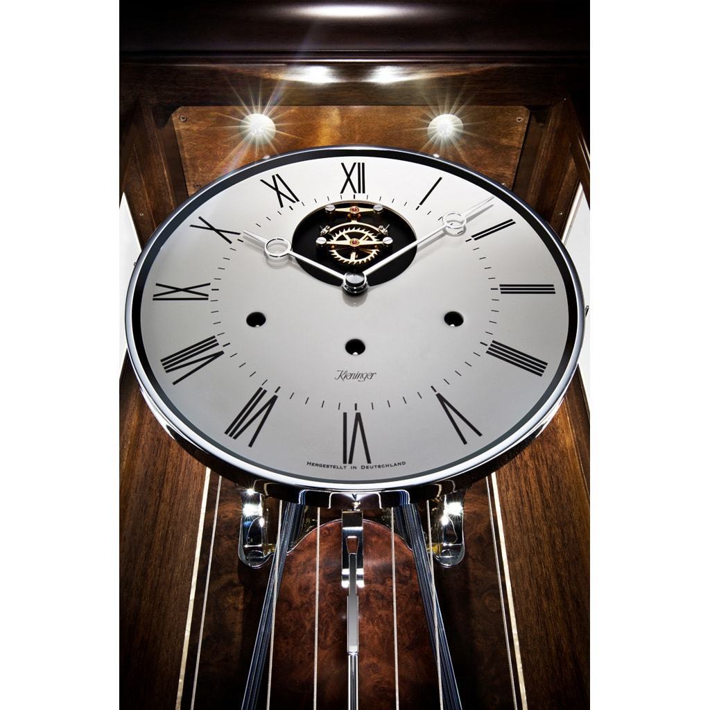 Floor Clock / Grandfather Clock - Kieninger 0142-22-02 Josephine Floor Regulator Clock, Westminster Chimes, Walnut & Mother Of Pearl
