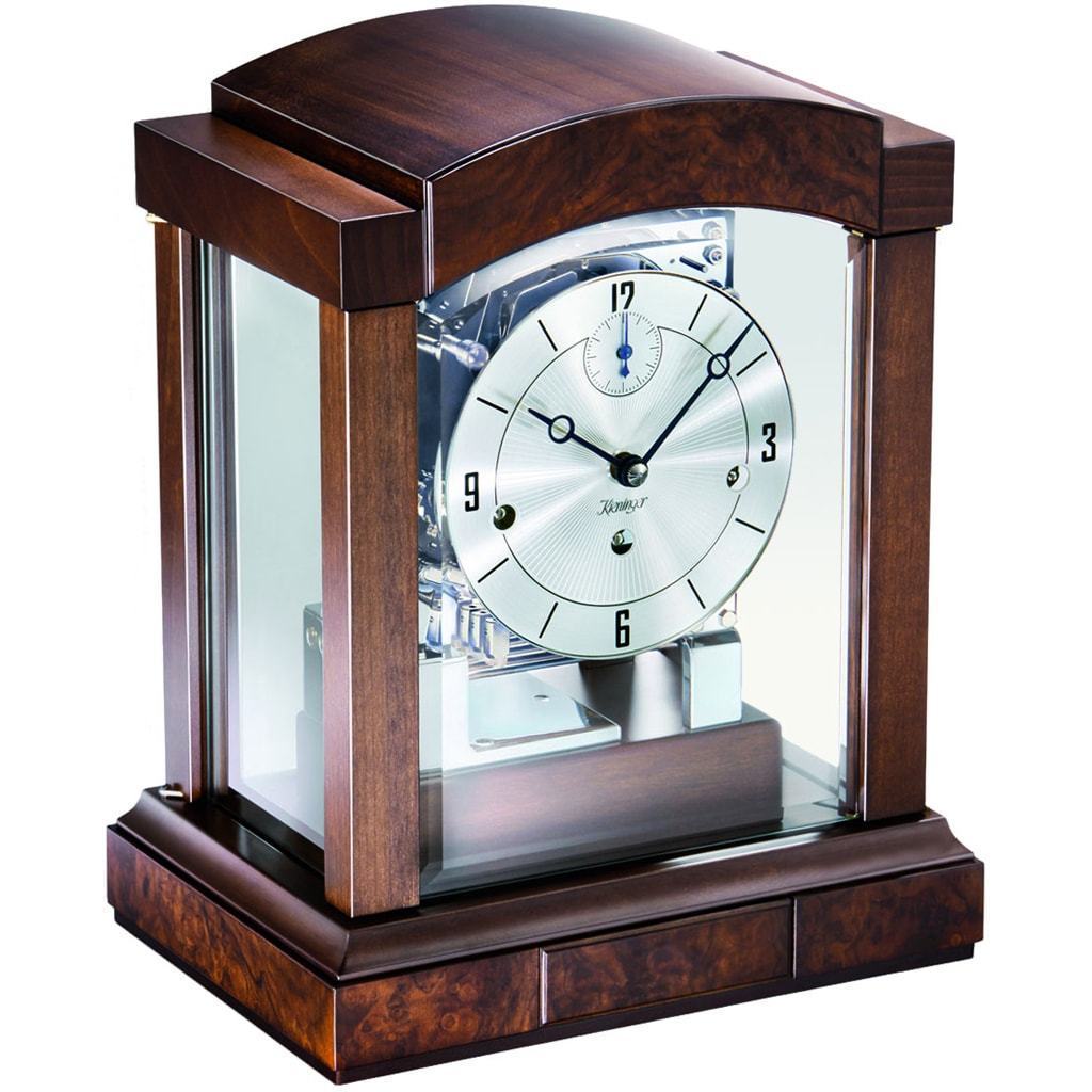 Mantel / Mantle / Table Clock - Kieninger 1242-22-03 Mechanical Mantel Clock With Triple Chimes Triple Chimes On An 8-Rod Gong And Multifunctional Dial In Burl Walnut