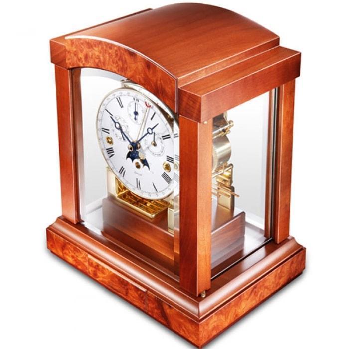 Mantel / Mantle / Table Clock - Kieninger 1242-41-02  Mantel Clock With Triple Chimes On An 8-Rod Gong And Multifunctional Dial In Cherry