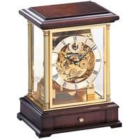Mantel / Mantle / Table Clock - Kieninger 1258-23-01 Mantel Clock, Triple Chimes On An 8-Rod Gong And An Open Face Dial In Solid Brass And Walnut