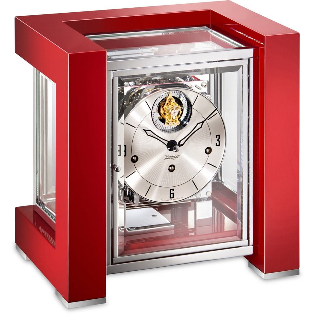 Mantel / Mantle / Table Clock - Kieninger 1266-77-04 50 Limited Edition TETRIKA DESIGN-CUBE With Triple Chimes And Tourbillon In Satin Red And Chrome