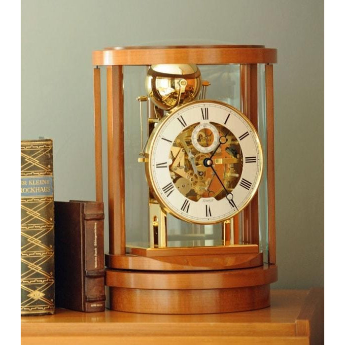 Kieninger Akuata 1711-41-01 Round Mantel Clock, Triple Chimes, 9 Bells, Walnut & Brass