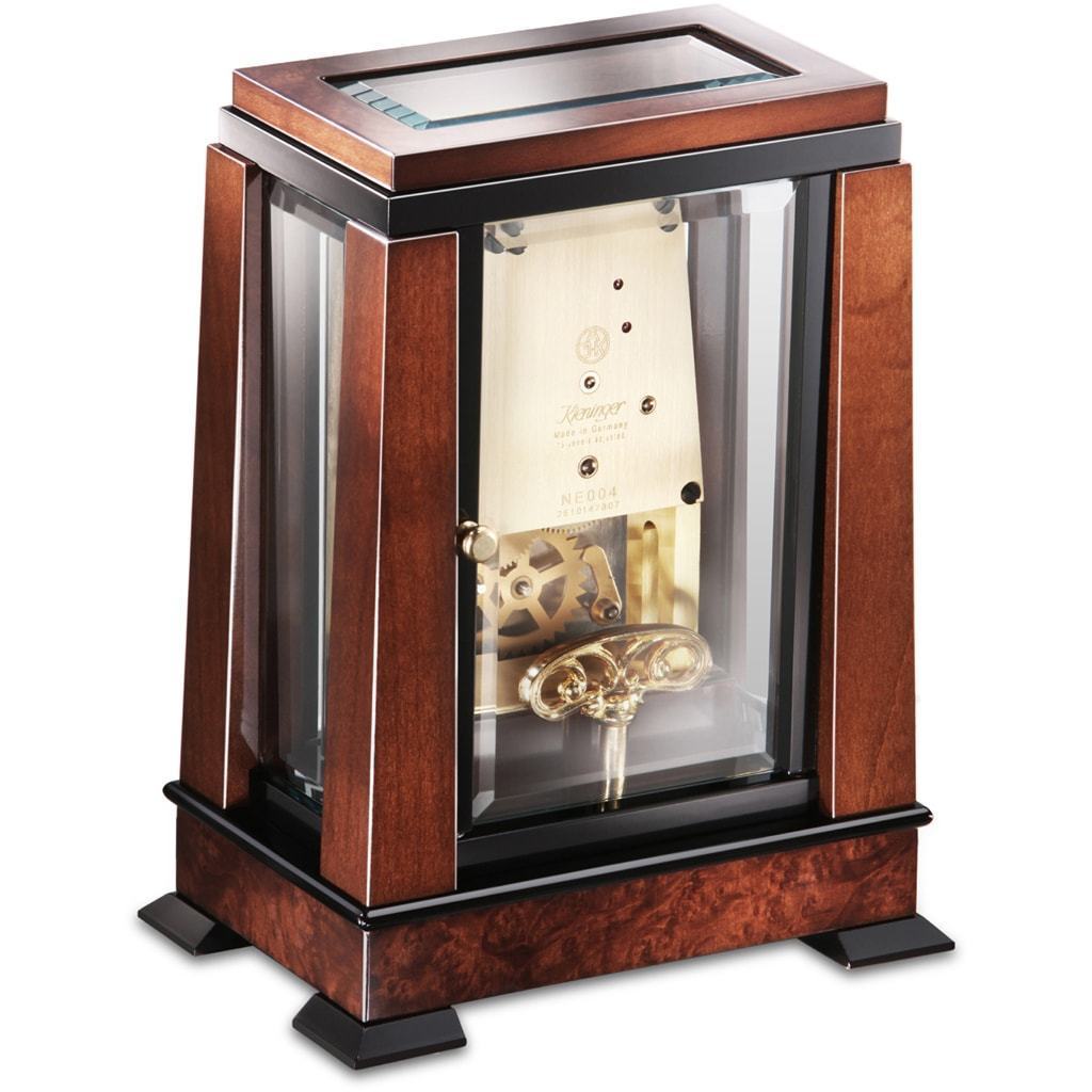 Mantel / Mantle / Table Clock - Kieninger 272-23-01 AIDA Art Deco Mantel Clock With Calendar And Visible Escapement In Burl Walnut