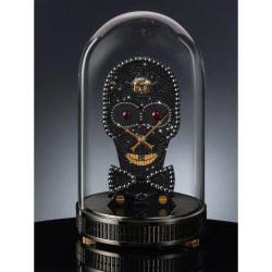 Mauthe CALVUS Mechanical Mantel Skeleton Clock with Swarovski Crystals, Memento Mori Skull