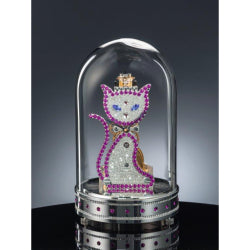 Mauthe SERAPHINA Mechanical Mantel Skeleton Clock with Swarovski Crystals, Cat
