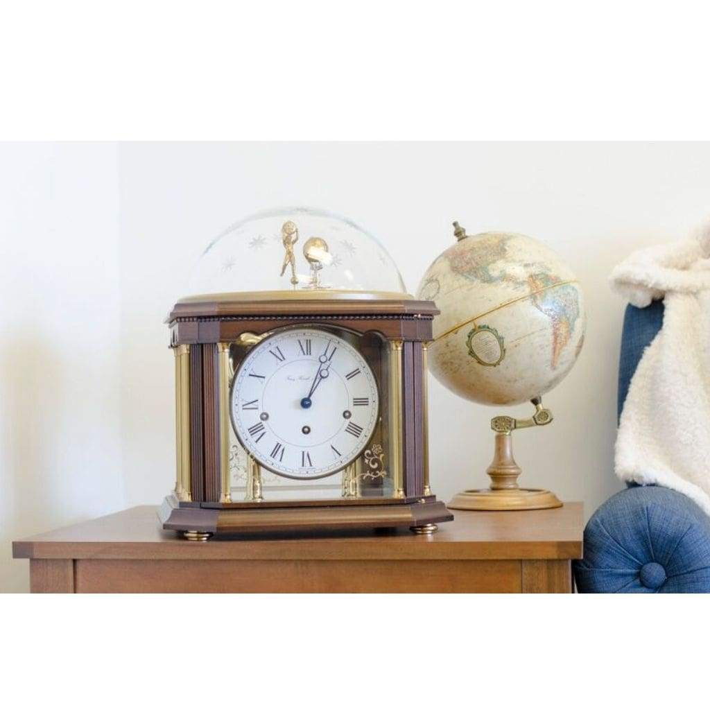 Mechanical Astronomical Clocks - Hermle TELLURIUM III ZODIAC Mechanical Table Clock 22948Q10352, Walnut & Brass