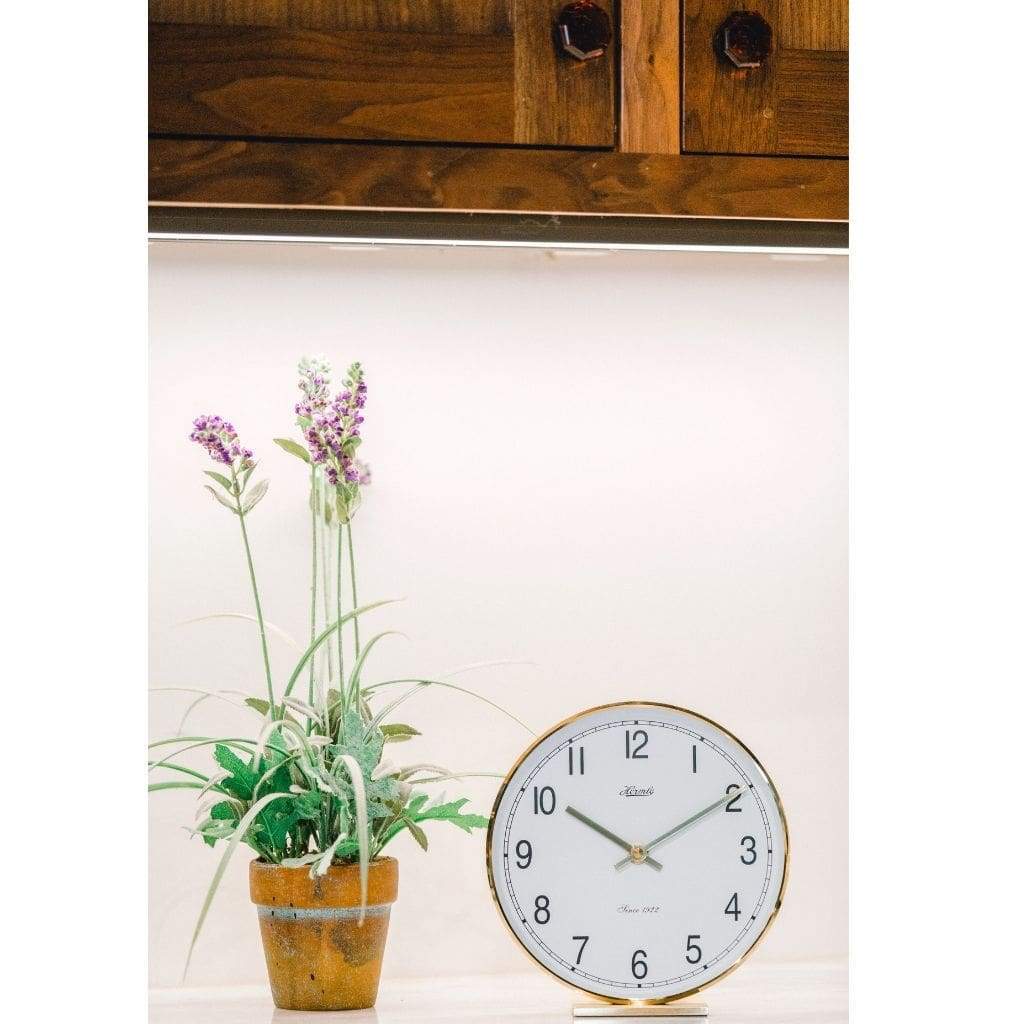 Modern Design Mantel Clocks - Hermle FREMONT Quartz Table / Desk Clock 22986002100, Brass