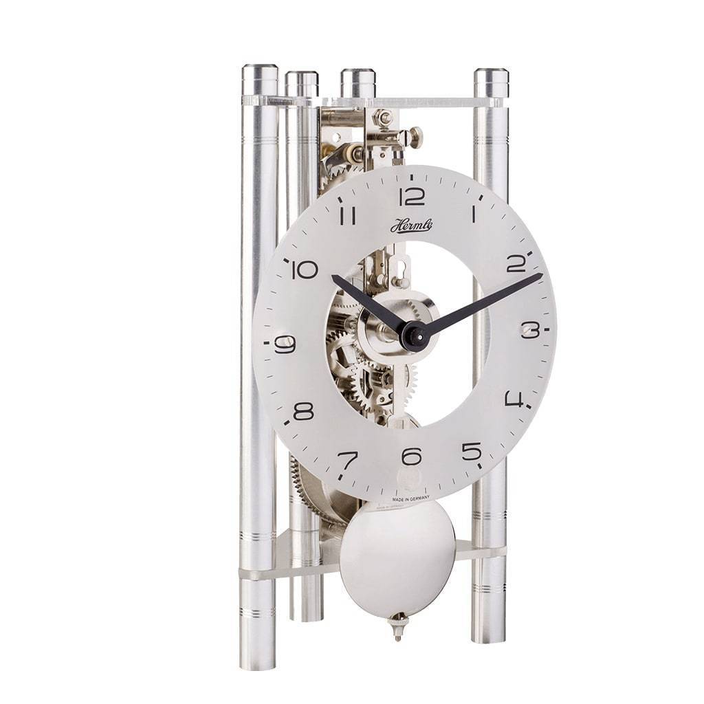 Modern Design Mantel Clocks - Hermle LAKIN Mechanical Mantel Clock 23025X40721, Silver / Silver Pendulum