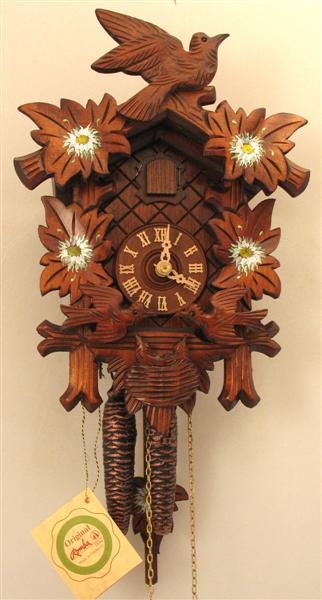 Rombach & Haas (Romba) FEEDING BIRDS Model 1205P 1-Day Black Forest Cuckoo Clock with Half and Full Hour Call, Linden Wood