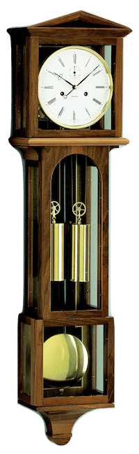 Wall Clock / Regulator - Kieninger 2520-82-03 LATERNDL Month Runner With Gong Strike Regulator Wall Clock In Walnut Burl And Brass